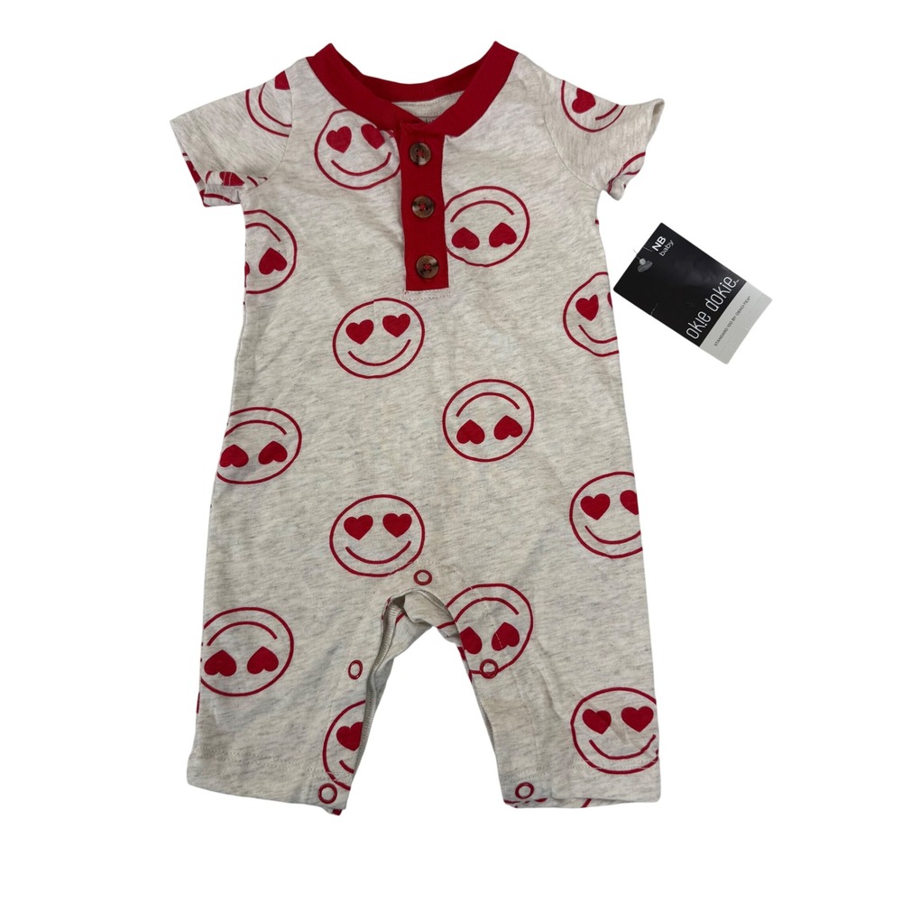 Okie Dokie Baby Newborn Oatmeal Heather‎ Smiley Face Romper NB 5-8 lbs NEW